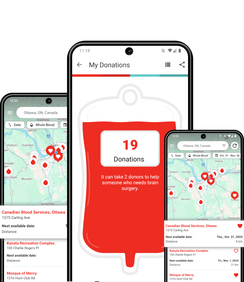 GiveBlood App on phones
